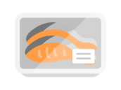 スーパーのパックに入った、鮭の切り身のアイコンの無料イラスト｜透過PNG・商用利用OK