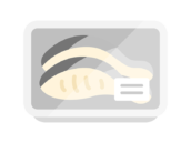 スーパーのパックに入った、魚の切り身のアイコンの無料イラスト｜透過PNG・商用利用OK