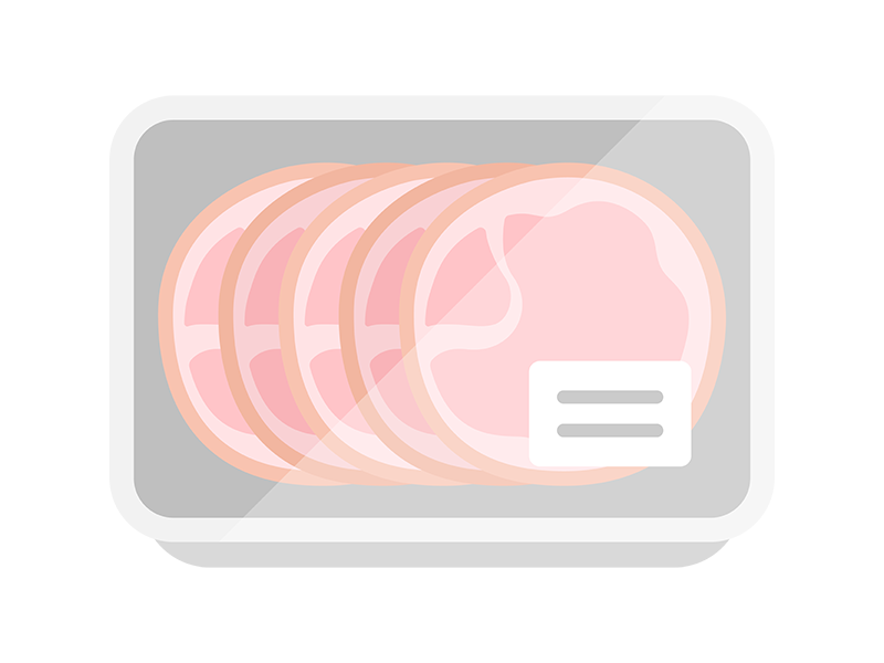 スーパーのパックに入った、ロースハムのアイコンの無料イラスト｜透過PNG・商用利用OK