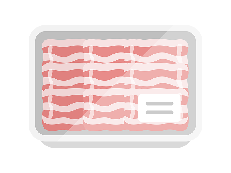 スーパーのパックに入った、豚ばら肉のアイコンの無料イラスト｜透過PNG・商用利用OK