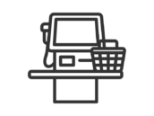 セルフレジと買い物かごのアイコン（線画）の無料イラスト｜透過PNG・商用利用OK