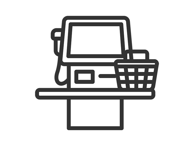 セルフレジと買い物かごのアイコン（線画）の無料イラスト｜透過PNG・商用利用OK