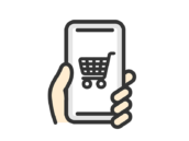 スマホでショッピングするアイコン（線画カラー）の無料イラスト｜透過PNG・商用利用OK