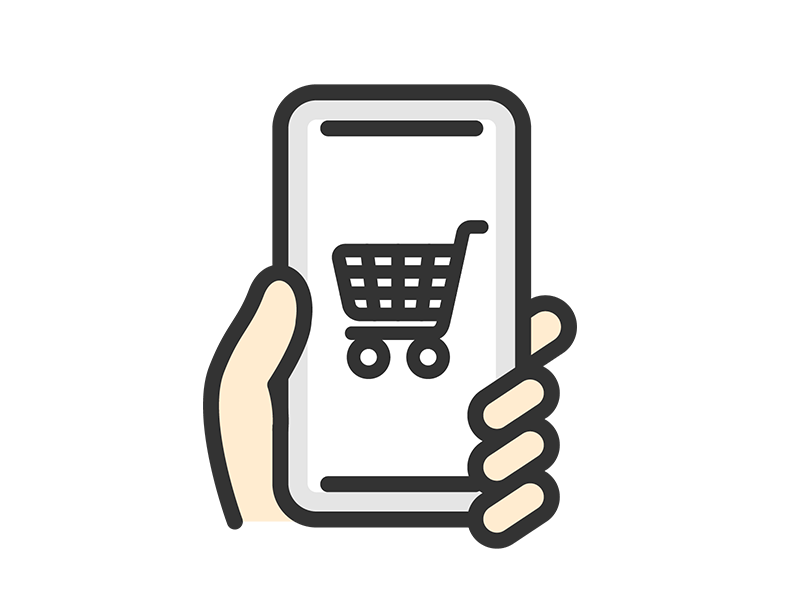 スマホでショッピングするアイコン（線画カラー）の無料イラスト｜透過PNG・商用利用OK