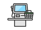 セルフレジと買い物かごのアイコン（線画カラー）の無料イラスト｜透過PNG・商用利用OK