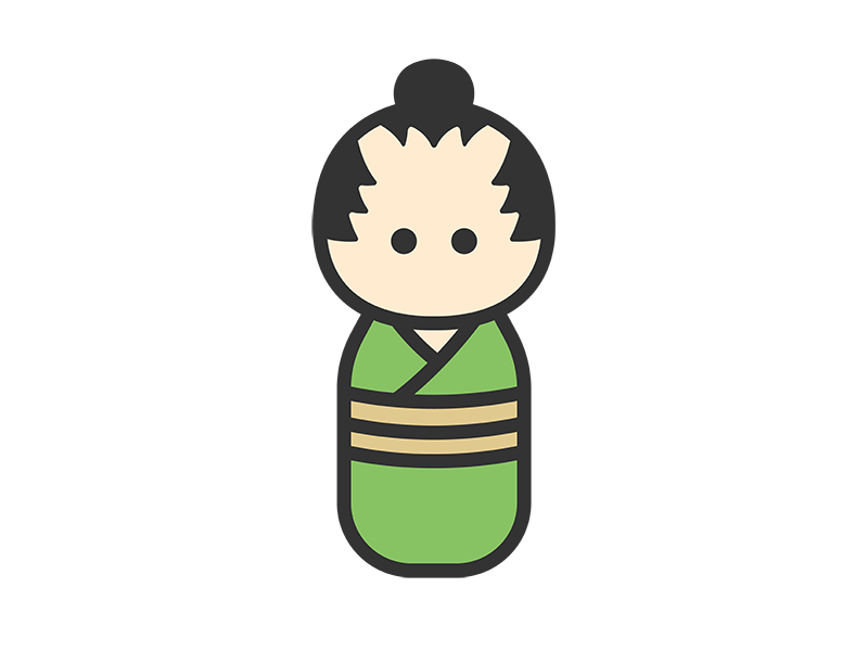 男性のこけしのアイコン（線画カラー）の無料イラスト｜透過PNG・商用利用OK