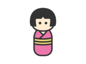 女性のこけしのアイコン（線画カラー）の無料イラスト｜透過PNG・商用利用OK