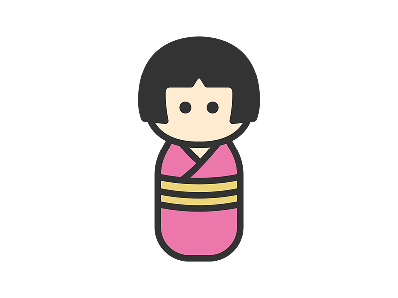 女性のこけしのアイコン（線画カラー）の無料イラスト｜透過PNG・商用利用OK