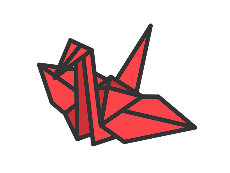 折り鶴のアイコン（線画カラー）の無料イラスト｜透過PNG・商用利用OK