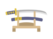 刀掛台に飾られた、日本刀と鞘のアイコンの無料イラスト｜透過PNG・商用利用OK