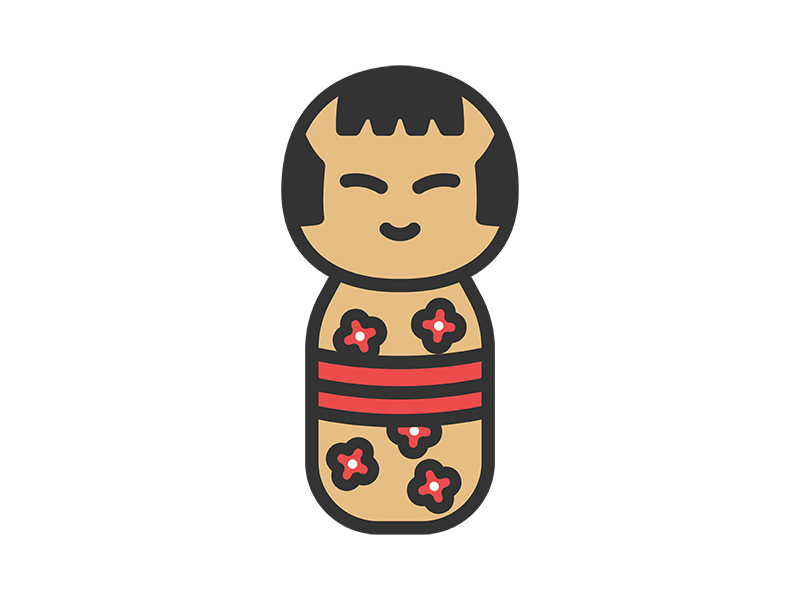 こけしのアイコン（線画カラー）の無料イラスト｜透過PNG・商用利用OK