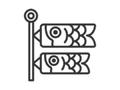 鯉のぼり（真鯉・緋鯉）のアイコン（線画）の無料イラスト｜透過PNG・商用利用OK