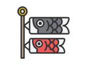 鯉のぼり（真鯉・緋鯉）のアイコン（線画カラー）の無料イラスト｜透過PNG・商用利用OK