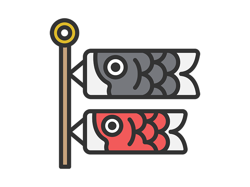 鯉のぼり（真鯉・緋鯉）のアイコン（線画カラー）の無料イラスト｜透過PNG・商用利用OK