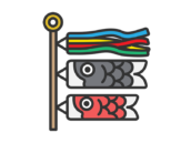 鯉のぼり（吹き流し・真鯉・緋鯉）のアイコン（線画カラー）の無料イラスト｜透過PNG・商用利用OK