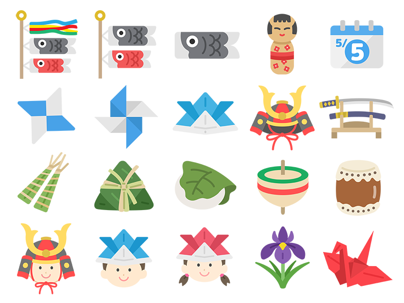 いろいろな、こどもの日のアイコンの無料イラストセット｜透過PNG・商用利用OK