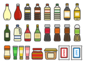 いろいろな、調味料のアイコン（線画カラー）の無料イラストセット｜透過PNG・商用利用OK