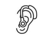 耳につけた、補聴器のアイコン（線画）の無料イラスト｜透過PNG・商用利用OK