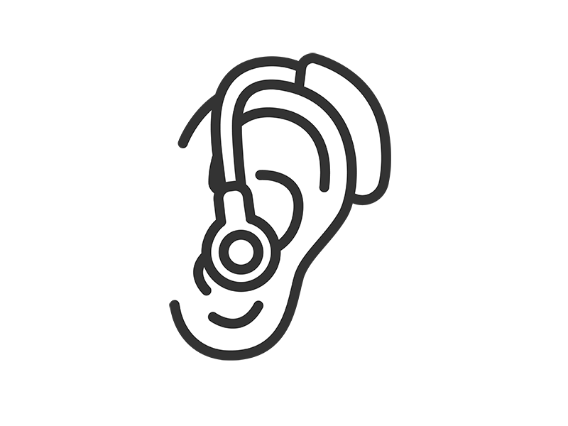 耳につけた、補聴器のアイコン（線画）の無料イラスト｜透過PNG・商用利用OK