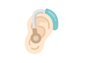 耳につけた、補聴器のアイコンの無料イラスト｜透過PNG・商用利用OK