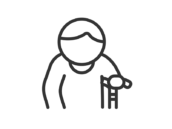 杖をついた、高齢者の男性のアイコン（線画）の無料イラスト｜透過PNG・商用利用OK