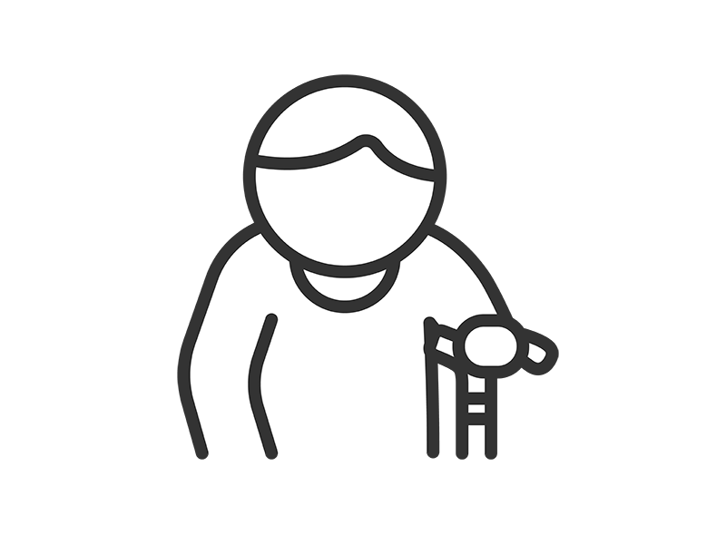 杖をついた、高齢者の男性のアイコン（線画）の無料イラスト｜透過PNG・商用利用OK