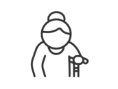 杖をついた、高齢者の女性のアイコン（線画）の無料イラスト｜透過PNG・商用利用OK