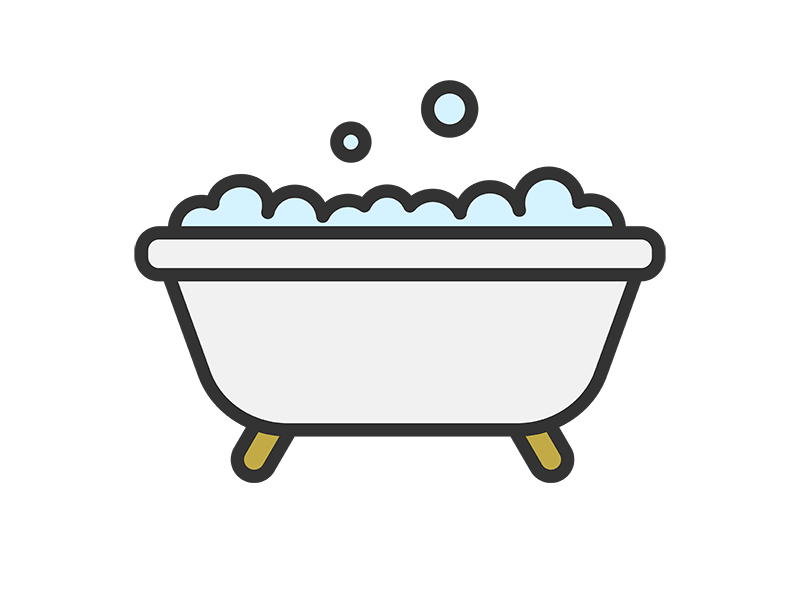 泡立った、バスタブのアイコン（線画カラー）の無料イラスト｜透過PNG・商用利用OK