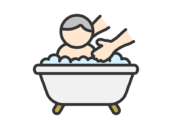 入浴介助のアイコン（線画カラー）の無料イラスト｜透過PNG・商用利用OK