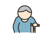 杖をついた、高齢者の男性のアイコン（線画カラー）の無料イラスト｜透過PNG・商用利用OK