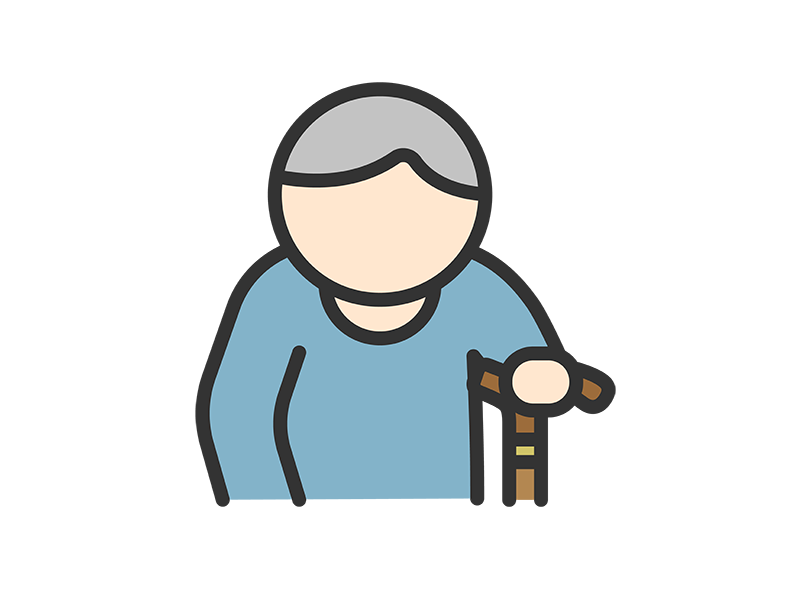 杖をついた、高齢者の男性のアイコン（線画カラー）の無料イラスト｜透過PNG・商用利用OK