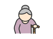 杖をついた、高齢者の女性のアイコン（線画カラー）の無料イラスト｜透過PNG・商用利用OK