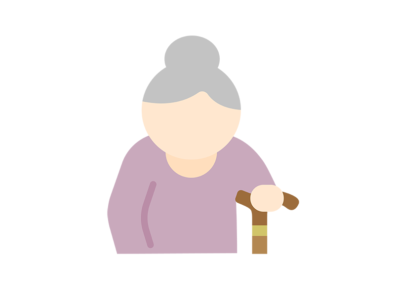 杖をついた、高齢者の女性のアイコンの無料イラスト｜透過PNG・商用利用OK