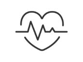 心電図とハートの医療アイコン（線画）の無料イラスト