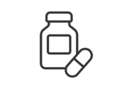 瓶に入った、錠剤のアイコン（線画）の無料イラスト