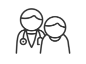 医師と高齢者のアイコン（線画）の無料イラスト