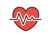 心電図とハートの医療アイコン（線画カラー）の無料イラスト