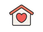 温かい我が家・安心の住まいのアイコン（線画カラー）の無料イラスト
