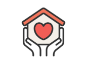 住宅の見守りアイコン（線画カラー）の無料イラスト