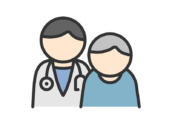 医師と高齢者のアイコン（線画カラー）の無料イラスト