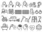 高齢者・介護・医療のアイコン（線画）の無料イラストセット｜透過PNG・商用利用OK