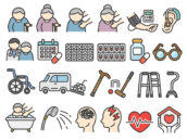 無料でダウンロードできる、高齢者・介護・医療のアイコン(線画)のイラストセット(商用利用可能・フリー素材)