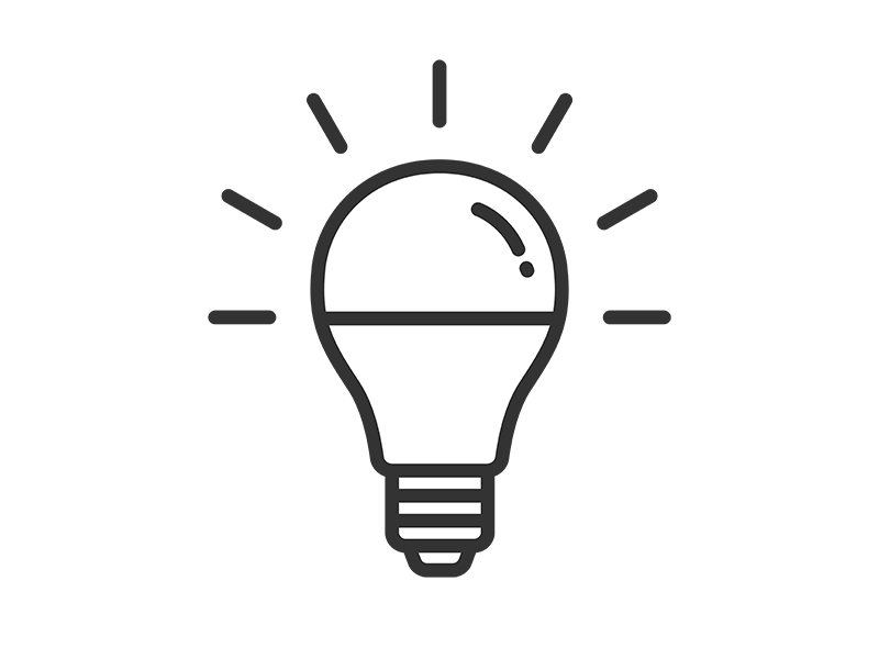 光っている、LED電球のアイコン（線画）の無料イラスト｜透過PNG・商用利用OK