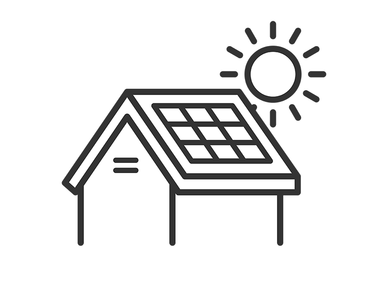 ソーラーパネルを設置した、住宅のアイコン（線画）の無料イラスト｜透過PNG・商用利用OK