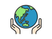 地球を包む、手のアイコン（線画カラー）の無料イラスト｜透過PNG・商用利用OK