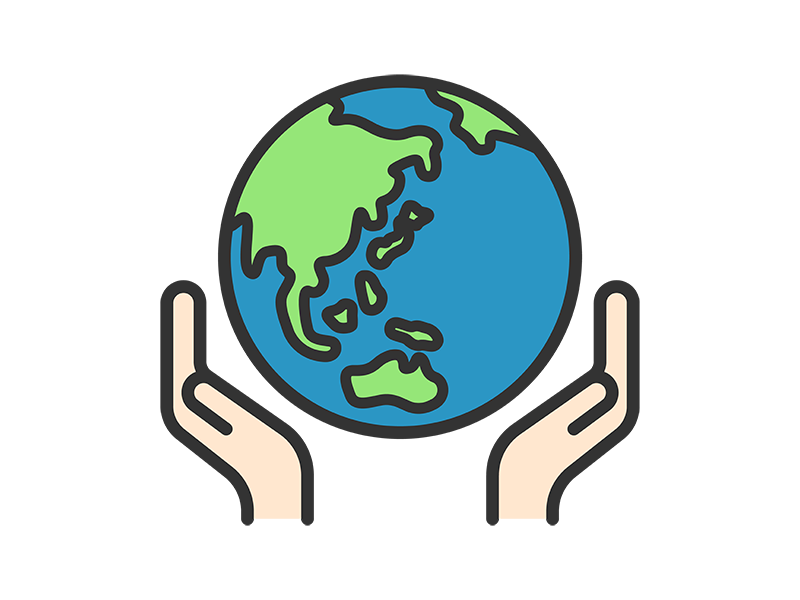 地球を包む、手のアイコン（線画カラー）の無料イラスト｜透過PNG・商用利用OK