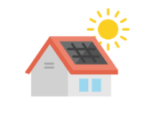 ソーラーパネルを設置した、住宅のアイコンの無料イラスト｜透過PNG・商用利用OK