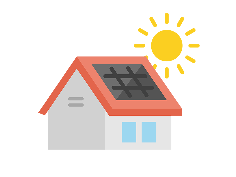 ソーラーパネルを設置した、住宅のアイコンの無料イラスト｜透過PNG・商用利用OK