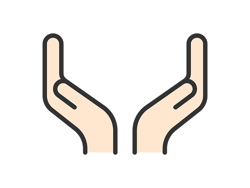 受け止める手のアイコン（線画カラー）の無料イラスト｜透過PNG・商用利用OK
