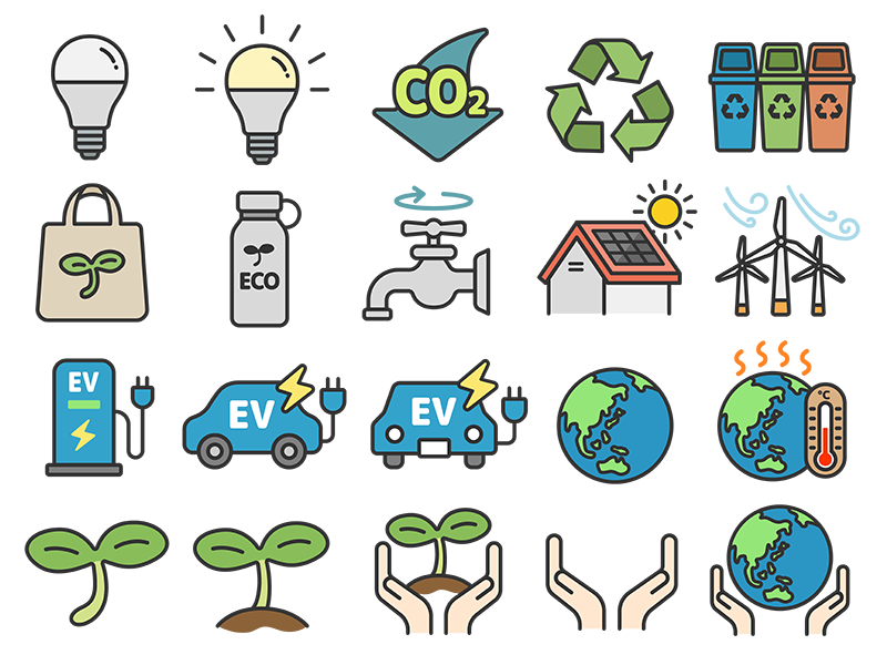 Free illustration set of eco/environmental protection/SDGs icons (line drawing color)